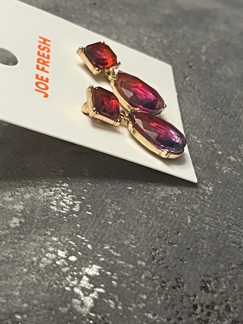 😍SHOW SPECIAL E28 Joe Fresh Red Purple Drop Fashion Earrings NWT - Picture 3 of 7